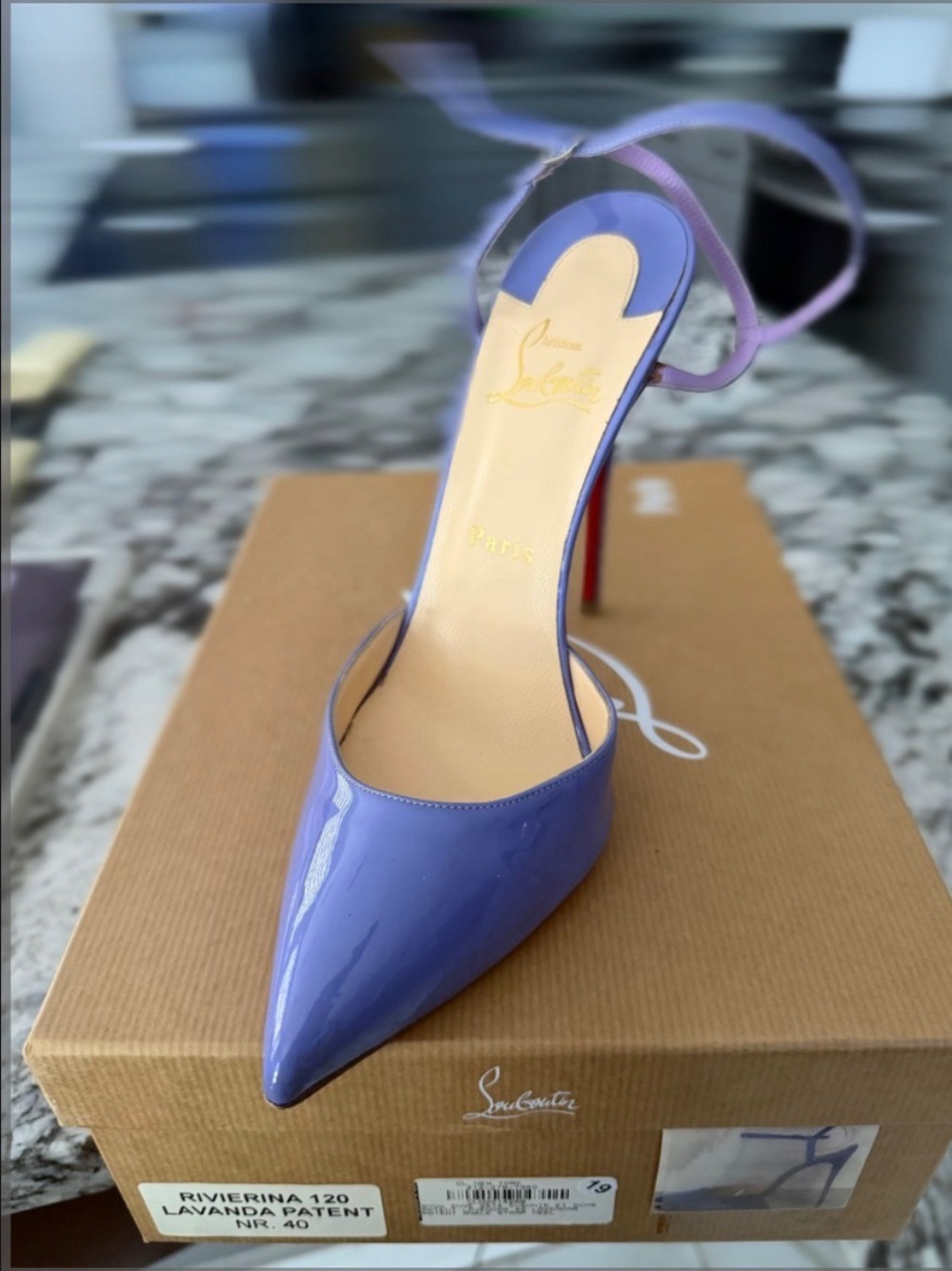 Christian Louboutin Lavanda Patent Pointed Ankle-Strap Pump